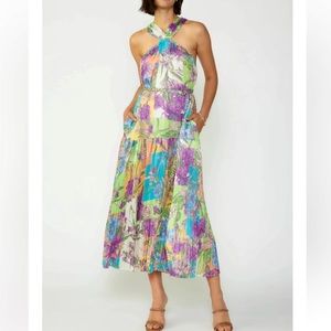 Current Air Botanical Silky Color Block Maxi Dress